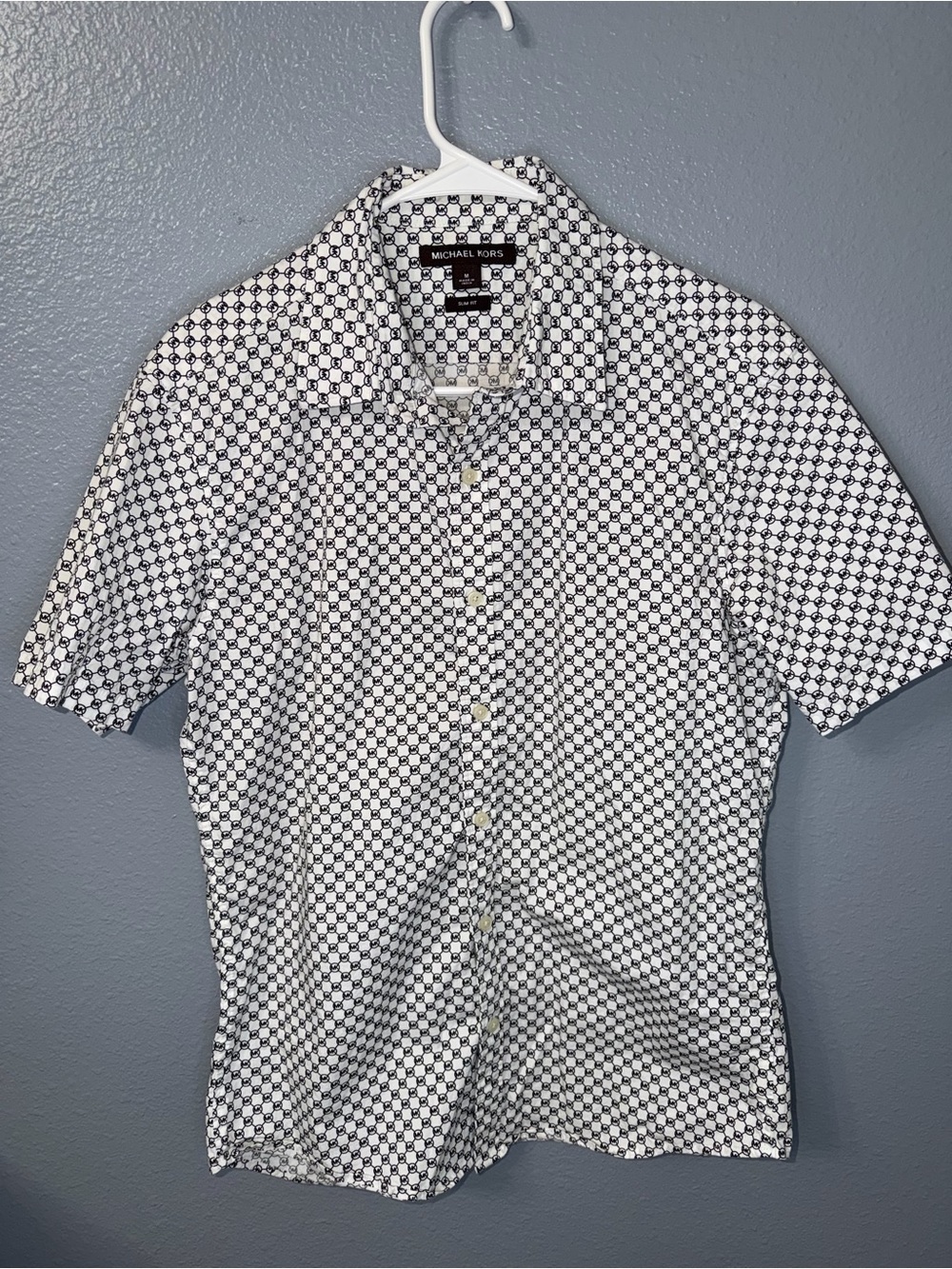 Michael Kors Black & White Geometric Short Sleeve Button-Up Shirt
